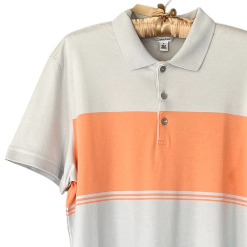 Calvin Klein Men’s Size M Light Gray Orange Short Sleeve Ultra Soft Polo NWOT